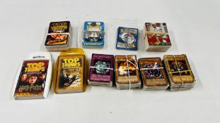 A BOX CONTAINING TRADING CARDS TO INCLUDE POKEMON, YU-GI-OH, TOP TRUMPS, TOPPS MATCH ATTAX.