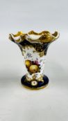A PORCELAIN COALPORT STYLE VASE HAND PAINTED STILL LIFE FRUIT ON A BLUE BACKGROUND WITH GILT