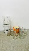 8 X GLASS DEMIJOHNS, 2 X FERMENTATION BUCKETS AND ACCESSORIES AND EQUIPMENT.