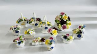A COLLECTION OF TEN BOXED ROYAL DOULTON BONE CHINA POSIES + ONE OTHER UNMARKED EXAMPLE.