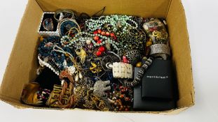 LARGE BOX MIXED COSTUME JEWELLERY INCLUDING BEADS, BRACELETS, BROOCHES ETC.