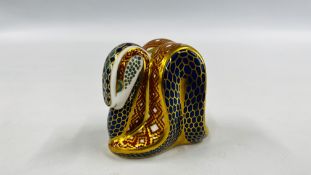 A ROYAL CROWN DERBY "SNAKE" PAPERWEIGHT, GOLD STOPPER.