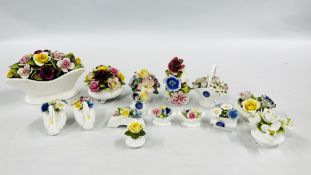 A COLLECTION OF 14 BONE CHINA POSIES TO INCLUDE EXAMPLES MARKED COALPORT, CROWN STAFFORDSHIRE,