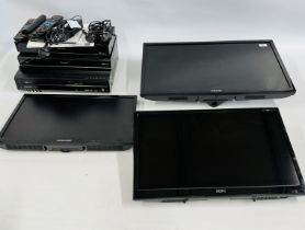 A GROUP OF AUDIO AND VISUAL EQUIPMENT TO INCLUDE SAMSUNG 28" HDTV MONITOR WITH REMOTE AND WALL