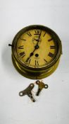 AN ANTIQUE BRASS CASED SHIPS CLOCK, THE DIAL MARKED SMITH ASTRAL - DIAMETER 20CM.