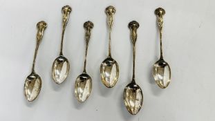 A GROUP OF 6 ANTIQUE SILVER RAMS HEAD SPOONS, BIRMINGHAM ASSAY, VARIOUS DATE, LETTERS AND SIZES.