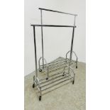2 GOOD QUALITY CHROME FINISH WHEELED CLOTHES RAILS WITH LOWER TIER (LARGEST WIDTH 120CM).