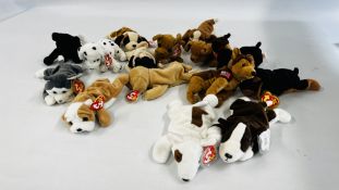 A COLLECTION OF 15 TY BEANIE "PUPPIES" TO INCLUDE TUFFY, TINY, FETCH, DOBY,