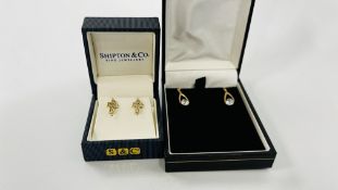 TWO PAIRS OF 9CT GOLD AND STONE SET BOXED EARRINGS.