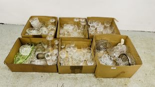 6 BOXES CONTAINING A LARGE QUANTITY OF MIXED GOOD QUALITY LOOSE GLASSWARE INCLUDING BRANDY'S, WINE,
