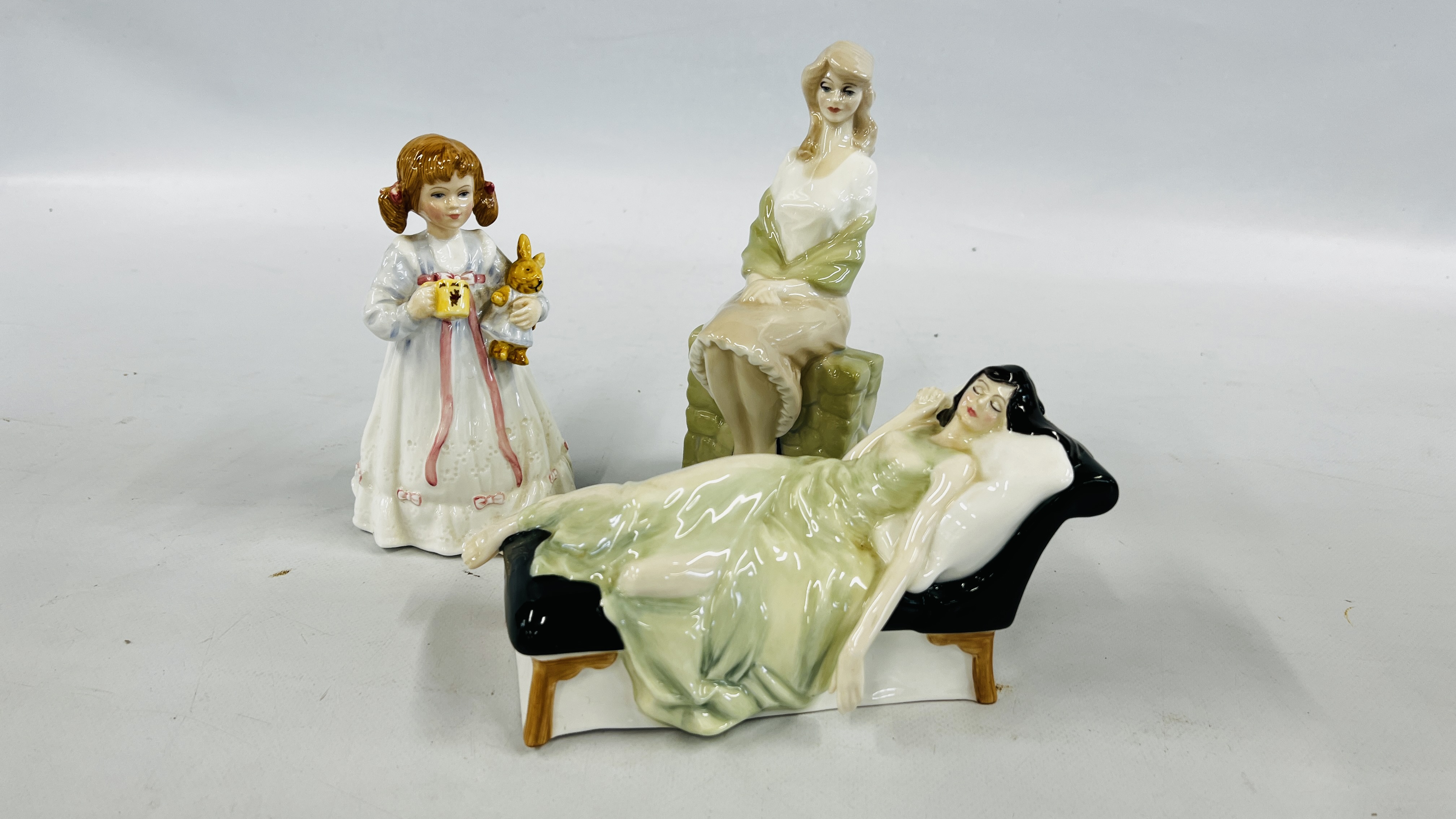 A GROUP OF THREE ROYAL DOULTON STUDIES TO INCLUDE BUNNYS BEDTIME HN3370,