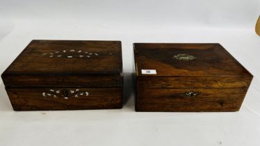 TWO ANTIQUE INLAID BOXES, ONE HAVING FITTED INTERIOR.