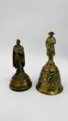 VINTAGE BRASS NAPOLEON BELL AND BRONZE WELLINGTON FIGURE.