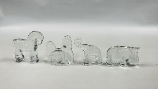 FOUR ART GLASS ZOO ANIMALS TO INCLUDE KOSTA BODA.