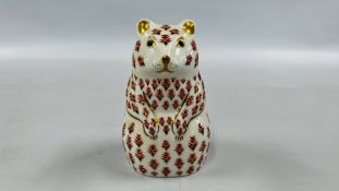 A ROYAL CROWN DERBY "HAMSTER" PAPERWEIGHT, GOLD STOPPER.