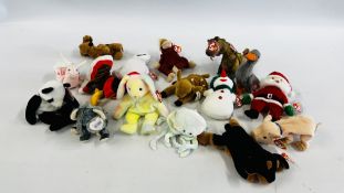 A COLLECTION OF 16 ASSORTED TY BEANIES TO INCLUDE SANTA, SNOWGIRL, GOBBLES, HIPPIE, EUCALYPTUS ETC.