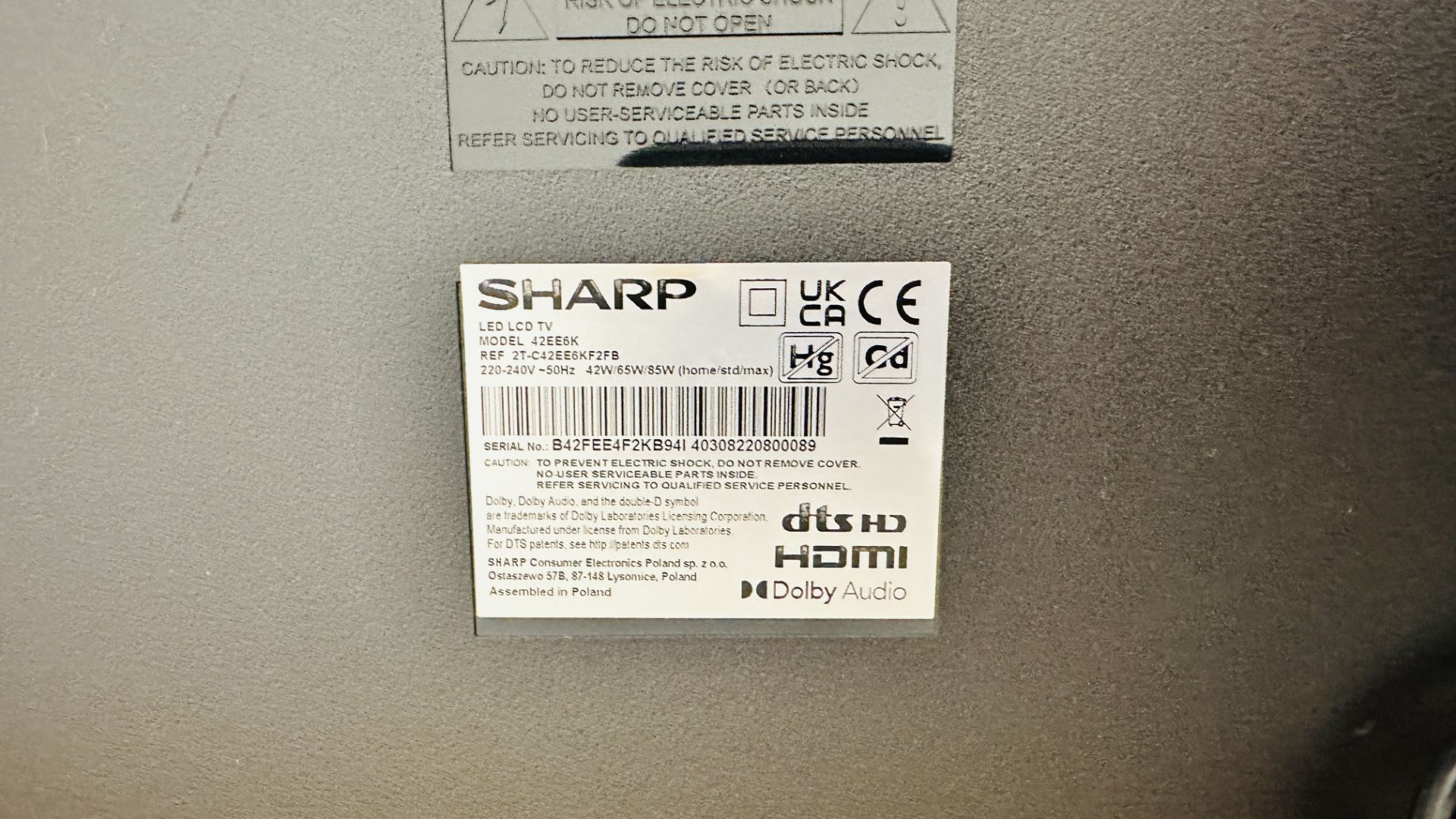 SHARP 42" FLAT SCREEN TV WITH REMOTE - SOLD AS SEEN. - Image 5 of 5