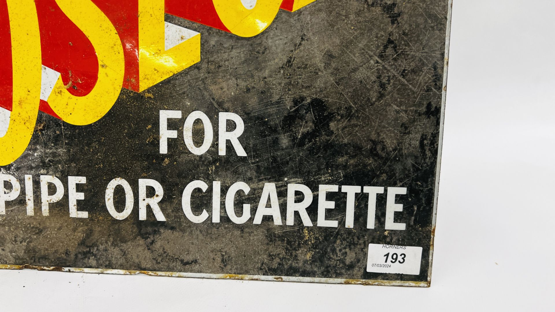 AN ORIGINAL VINTAGE ENAMEL DOUBLE SIDED SIGN "NOSEGAY" SPECIAL FOR PIPE OR CIGARETTE - W 45. - Image 6 of 12