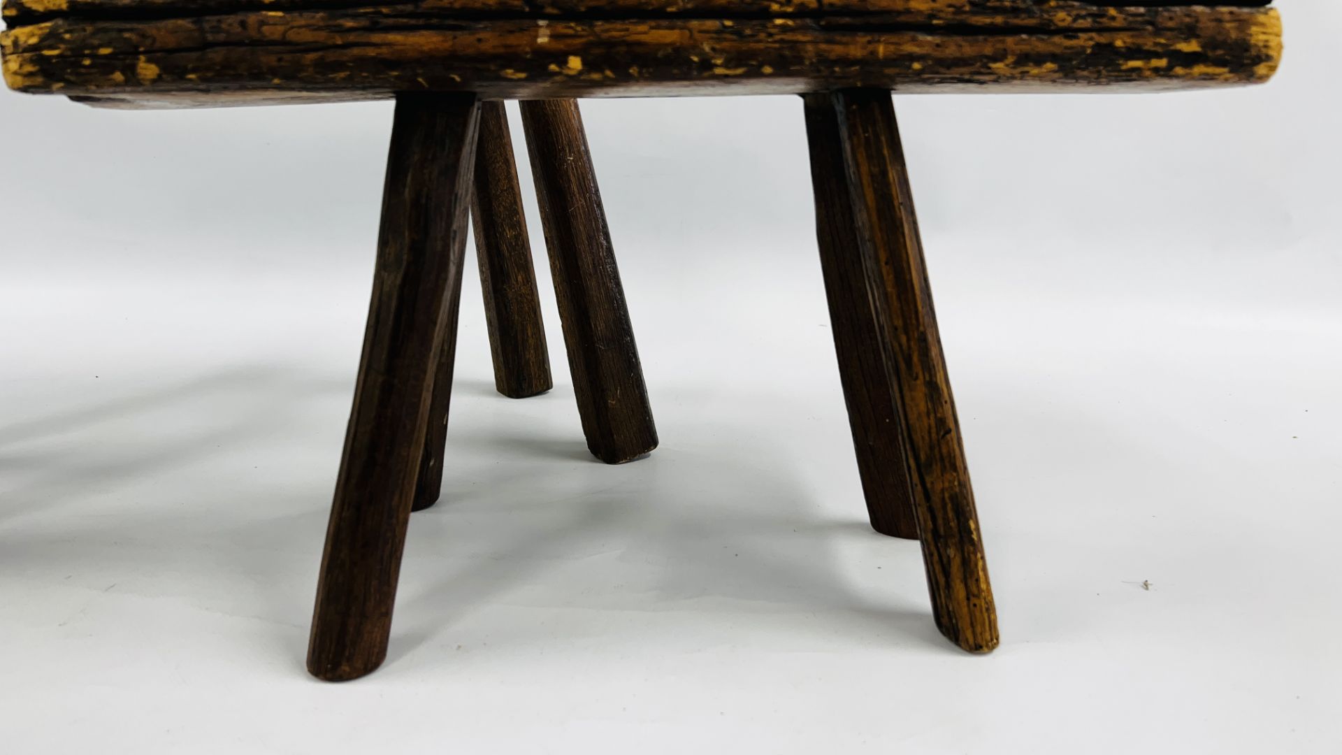 TWO VINTAGE HANDCRAFTED HARDWOOD LOW/MILKING STOOLS (SIGNS OF PREVIOUS WOODWORM). - Image 3 of 8