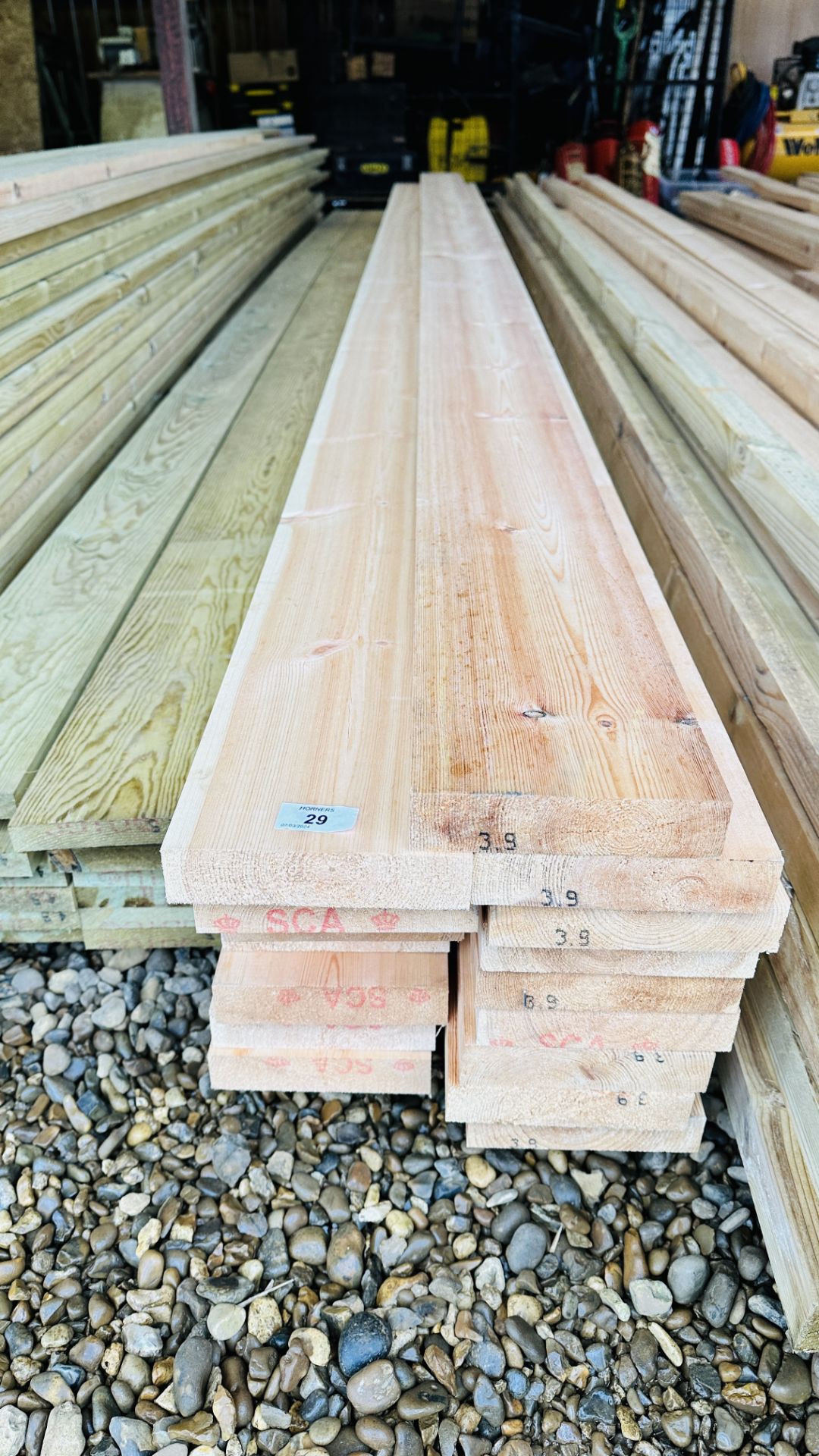 17 X 3.9 METRE LENGTH 145MM X 35MM PLANED TIMBER. THIS LOT IS SUBJECT TO VAT ON HAMMER PRICE.