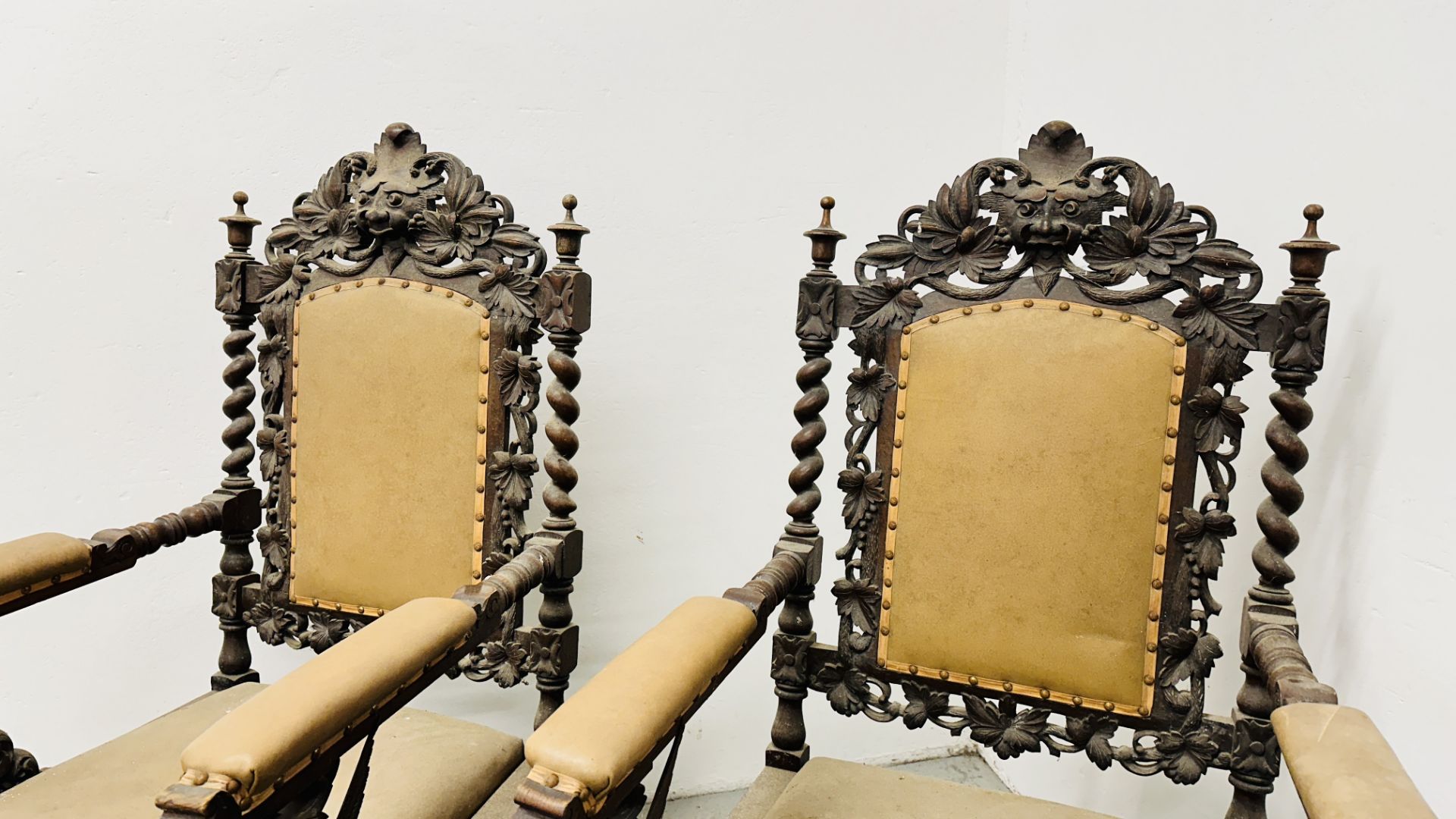 A PAIR OF C1870 HEAVILY CARVED OAK FRAMED OPEN ARM CHAIRS, - Image 39 of 39