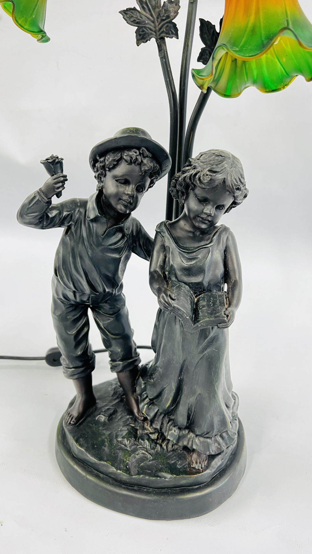 MODERN 3 BRANCH FIGURINE LAMP OF BOY & GIRL 65CM - SOLD AS SEEN. - Image 2 of 7