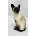 A HANDCRAFTED WINSTANLEY NO. 5 SEATED CAT FIGURE - HEIGHT 32CM.