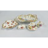 AN ELABORATE PORCELAIN TWO HANDLED DISH MARKED DRESDEN,