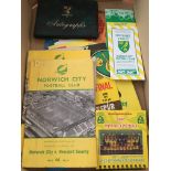 EPHEMERA: BOX OF NORWICH CITY F.C. MEMORABILIA, INCLUDING PROGRAMMES AND AUTOGRAPHS.
