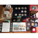 COINS: BOX OF MIXED WITH CASED CROWN SIZE, GUERNSEY 1978 ROYAL VISIT SILVER PROOF CROWN IN CASE,