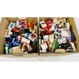 2 X BOXES CONTAINING AN EXTENSIVE COLLECTION OF ASSORTED EMPTY CIGARETTE BOXES TO INCLUDE EXAMPLES