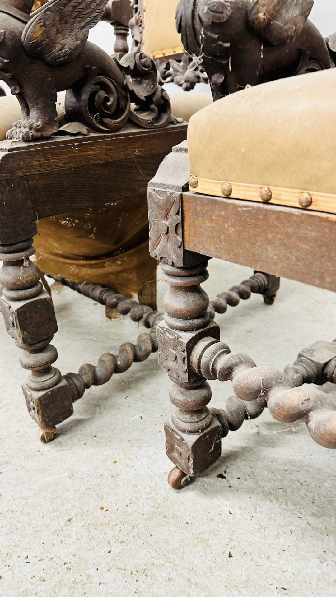 A PAIR OF C1870 HEAVILY CARVED OAK FRAMED OPEN ARM CHAIRS, - Image 16 of 39