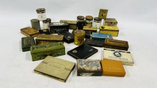 A BOX CONTAINING A COLLECTION OF ASSORTED VINTAGE CIGARETTE TINS TO INCLUDE EXAMPLES MARKED