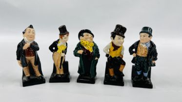 5 ROYAL DOULTON FIGURES TO INCLUDE BILL SYKES, PECKSNIFF, SAM WELLER,