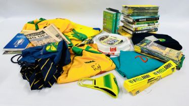 BOX CONTAINING A COLLECTION OF NORWICH CITY FOOTBALL CLUB MEMORABILIA TO INCLUDE PROGRAMMES FROM