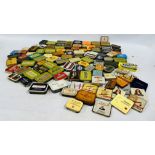 A BOX CONTAINING AN EXTENSIVE COLLECTION OF ASSORTED EMPTY VINTAGE TOBACCO TINS TO INCLUDE EXAMPLES