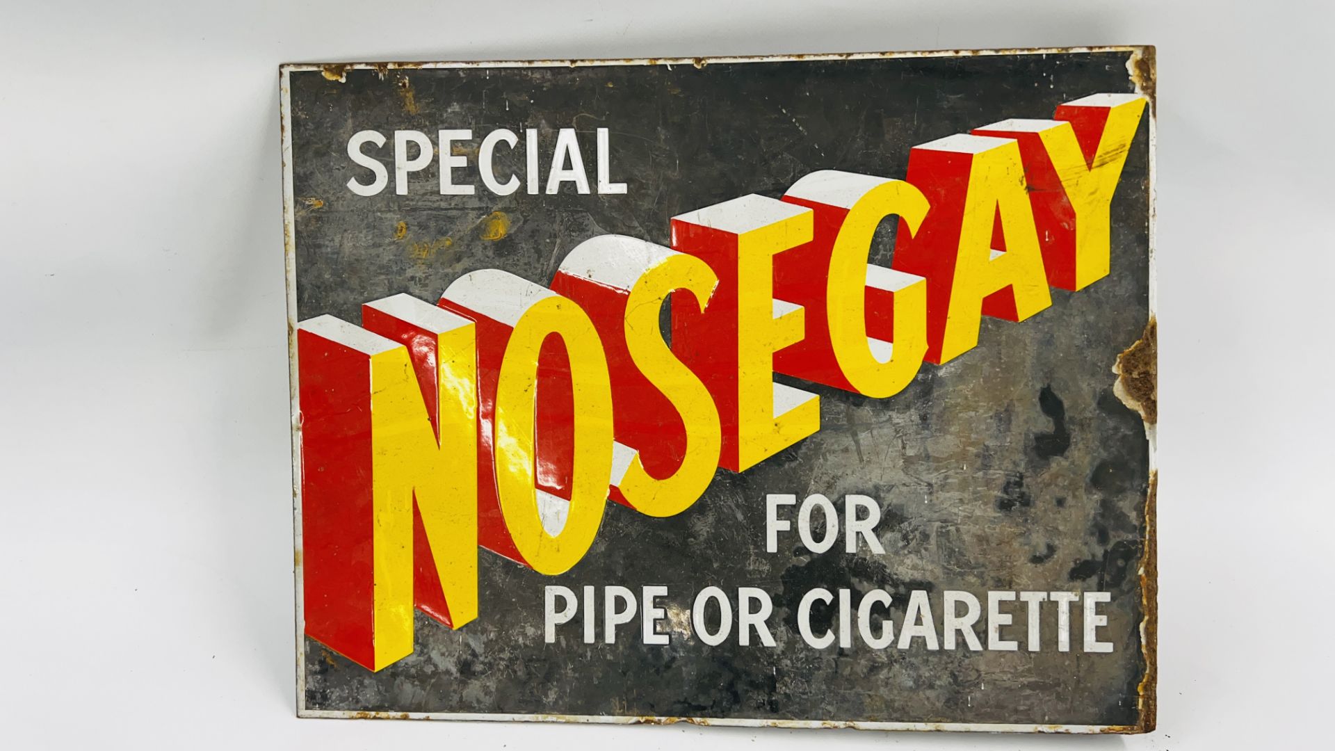 AN ORIGINAL VINTAGE ENAMEL DOUBLE SIDED SIGN "NOSEGAY" SPECIAL FOR PIPE OR CIGARETTE - W 45. - Image 7 of 12