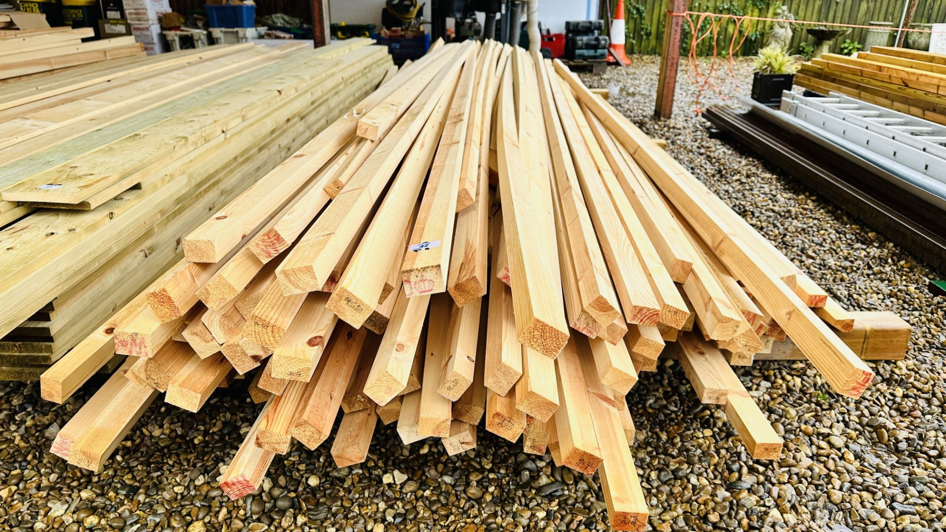 APPROX 150 LENGTHS OF 45MM X 35MM PLANED TIMBER AVERAGE LENGTH 4 METRE.