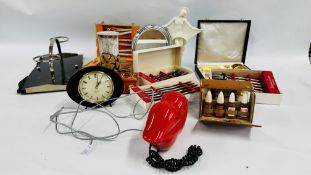 A GROUP OF ART DECO RETRO ITEMS TO INCLUDE LIPS PHONE, SHAVING MIRROR,