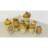 11 X ANTIQUE STONE WARE FLAGON'S AND STORAGE JARS INCLUDING JAMES CHAPMAN NORTH WALSHAM,