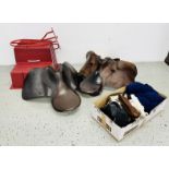 A GROUP OF HORSE RIDING ACCESSORIES INCLUDING TWO GOOD QUALITY LEATHER SADDLES, TACK, STEP,