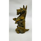 HEAVY BRASS "SCOTTIE DOG" COMPANION HOLDER AND TOOLS, HEIGHT 42CM.