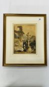 A FRAMED AND MOUNTED WATERCOLOUR "CHURCH RUINS" ATTRIBUTED TO S. PROUT - NO VISIBLE SIGNATURE H 26.