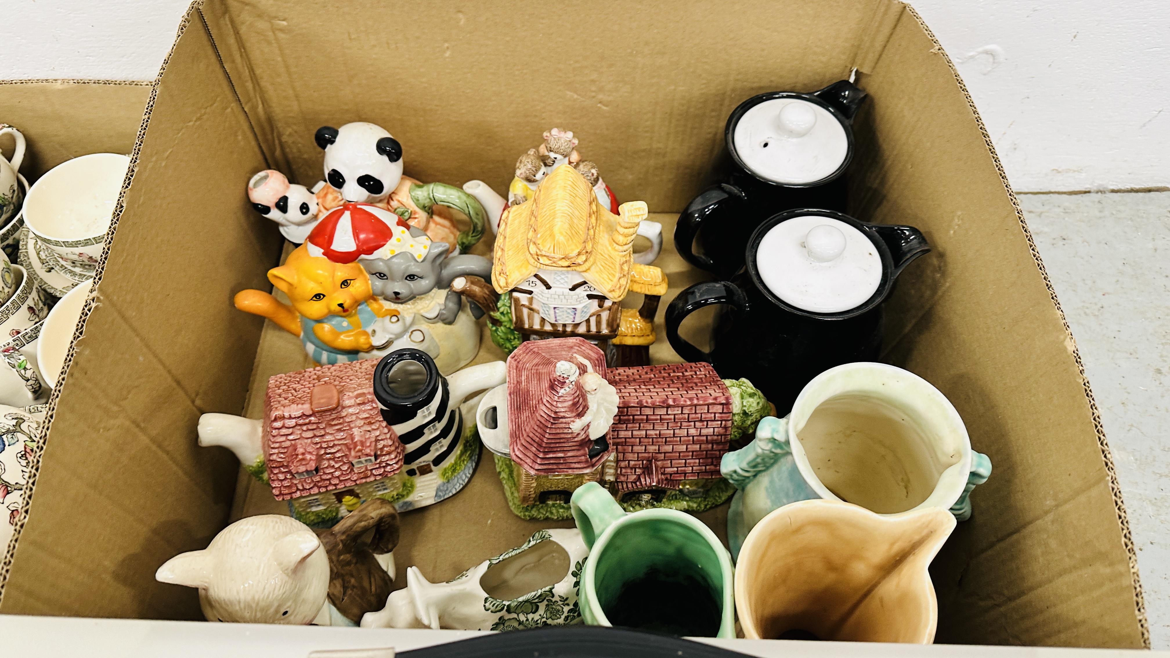 3 X BOXES OF SUNDRY CHINA TO INCLUDE NOVELTY TEAPOTS, 2 X DENBY COFFEE POTS, - Image 2 of 7
