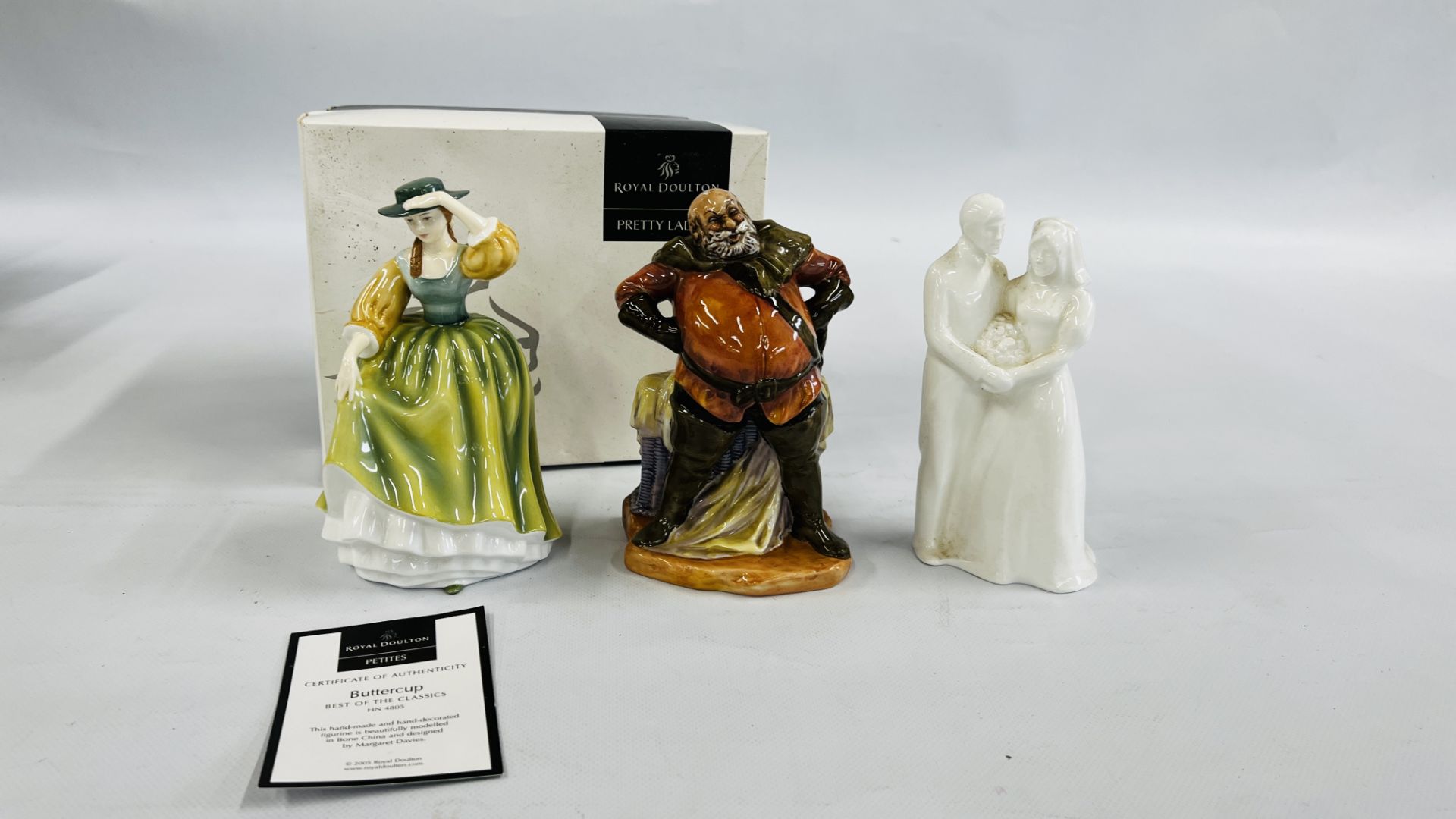 A ROYAL DOULTON FIGURINE "BUTTERCUP" HN 4805 IN ORGINAL BOX WITH CERTIFICATE,