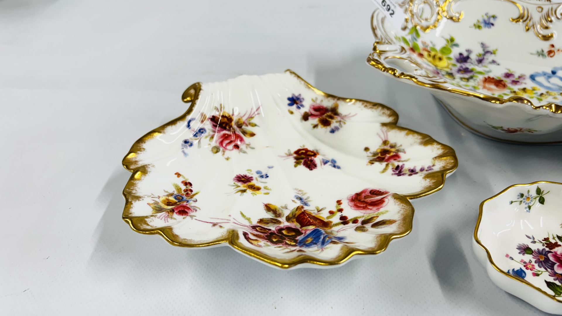 AN ELABORATE PORCELAIN TWO HANDLED DISH MARKED DRESDEN, - Image 5 of 13