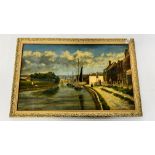 OIL ON BOARD PAINTING BY WILLIAM FREDERICK AUSTIN, THE RIVER WENSUM IN NORWICH,