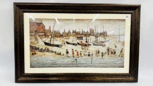 'THE BEACH VILLAGE' LOWESTOFT. LARGE FRAMED & GLAZED PRINT BY L.S.