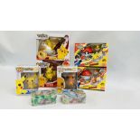 6 BOXED POKEMON TOYS ALONG WITH 2 AS NEW PACKS OF POKEMON CARDS.