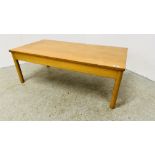 ERCOL RECTANGULAR BEECH & ELM COFFEE TABLE - W 108CM X D 55CM X H 38CM.